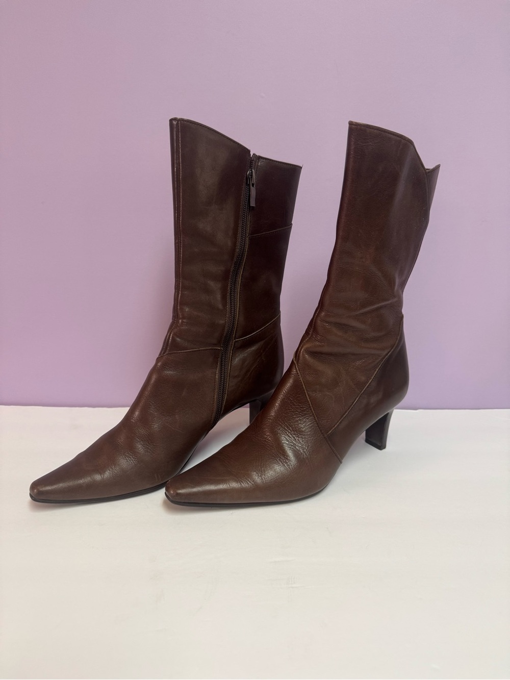 Sophia Collection Brown Leather Heeled Boots 7
